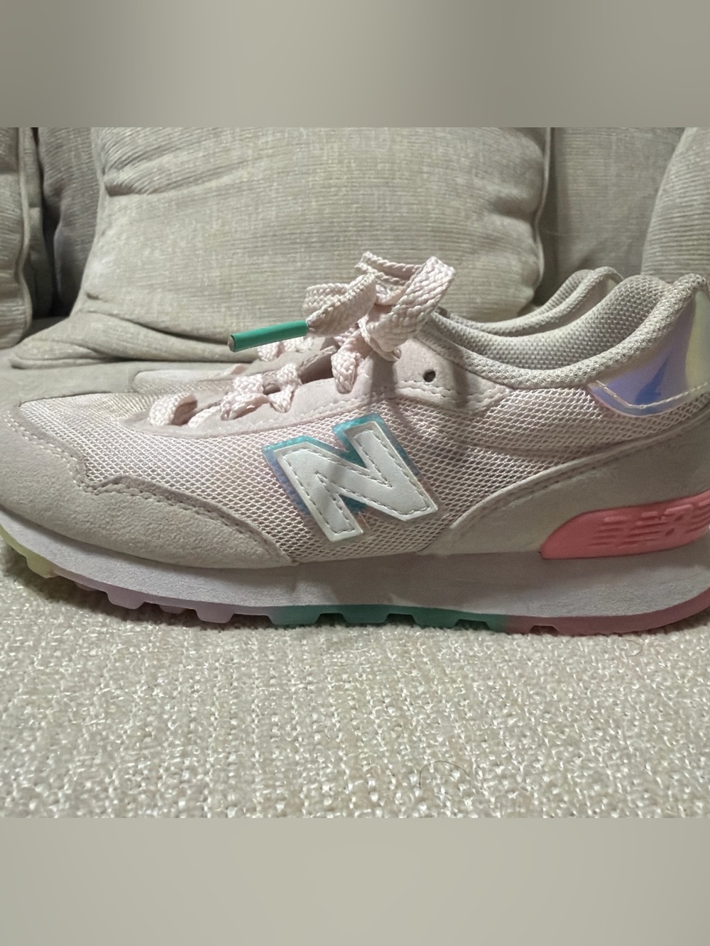 New Balance Kids Light Pink Sneakers with Mint and Pastel Accents